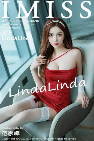 [IMISS爱蜜社]Vol.690_模特LindaLinda露肩红色连衣裙配白色蕾丝袜秀完美身材诱惑写真37P