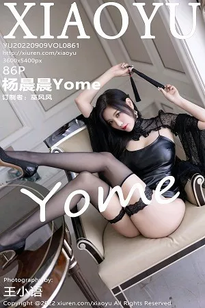 [XiaoYu画语界]Vol.861_女神杨晨晨Yome黑色皮质吊带短裙半脱露黑色蕾丝内衣诱惑写真86P