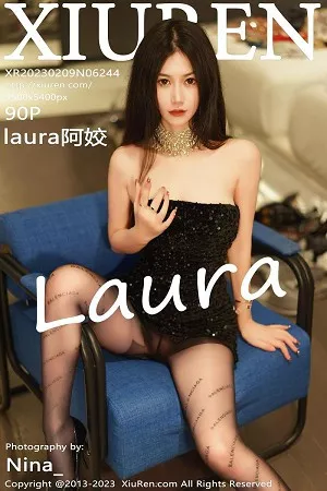 [XiuRen秀人网]No.6244_模特laura阿姣黑色露肩连衣短裙配超薄黑丝秀翘臀美腿诱惑写真90P