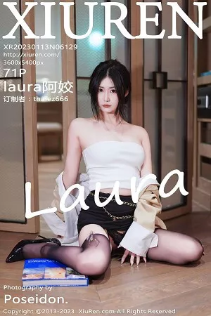 [XiuRen秀人网]No.6129_模特laura阿姣白色露肩上衣配黑短裙露黑丝吊袜秀美腿诱惑写真71P