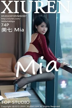 [XiuRen秀人网]No.6087_模特美七Mia性感红色服饰配超薄黑丝半脱秀惹火身材诱惑写真74P