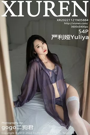[XiuRen秀人网]No.5884_模特严利娅Yuliya性感暗紫色薄纱情趣内衣配白色蕾丝袜诱惑写真54P
