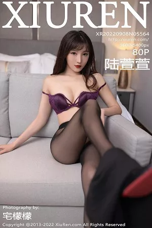 [XiuRen秀人网]No.5564_模特陆萱萱性感白T配短裙半脱露紫色蕾丝内衣超薄黑丝诱惑写真80P
